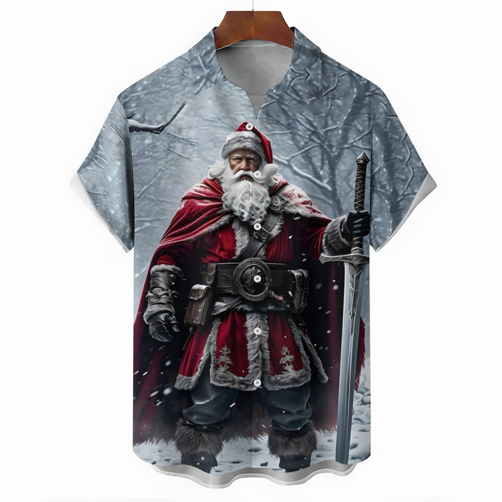 Christmas Santa Claus Chest Pocket Casual Shirt 2412000634