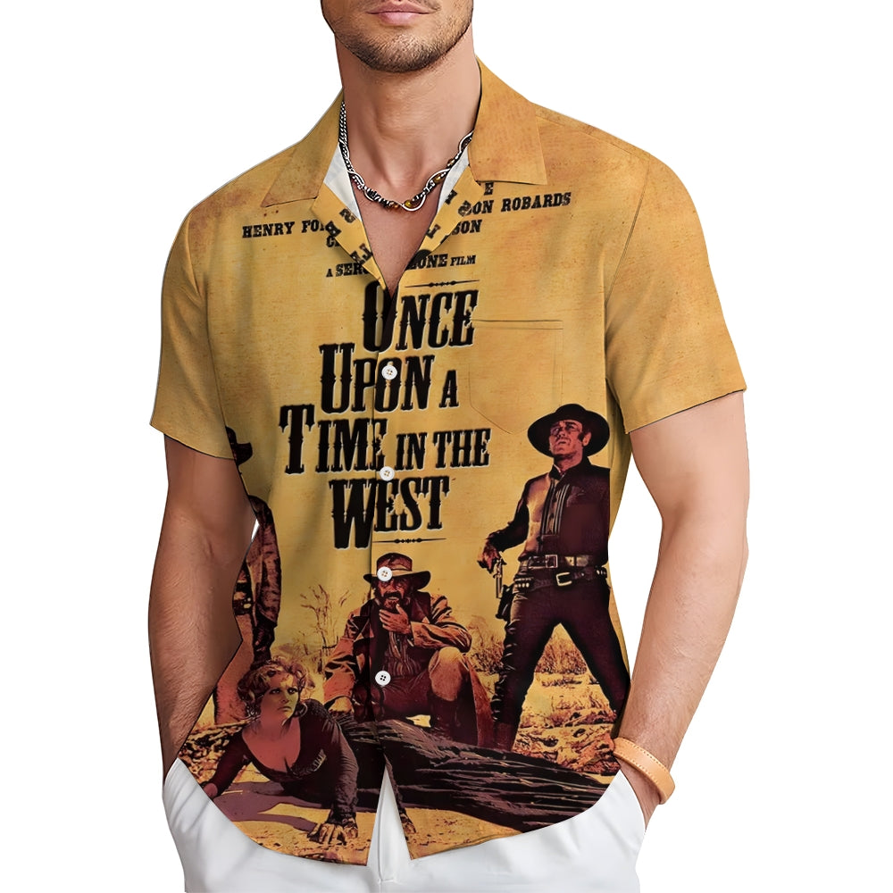 Men's Classic Nostalgic Cowboy Character Short Sleeve Printed Shirt 2412001286