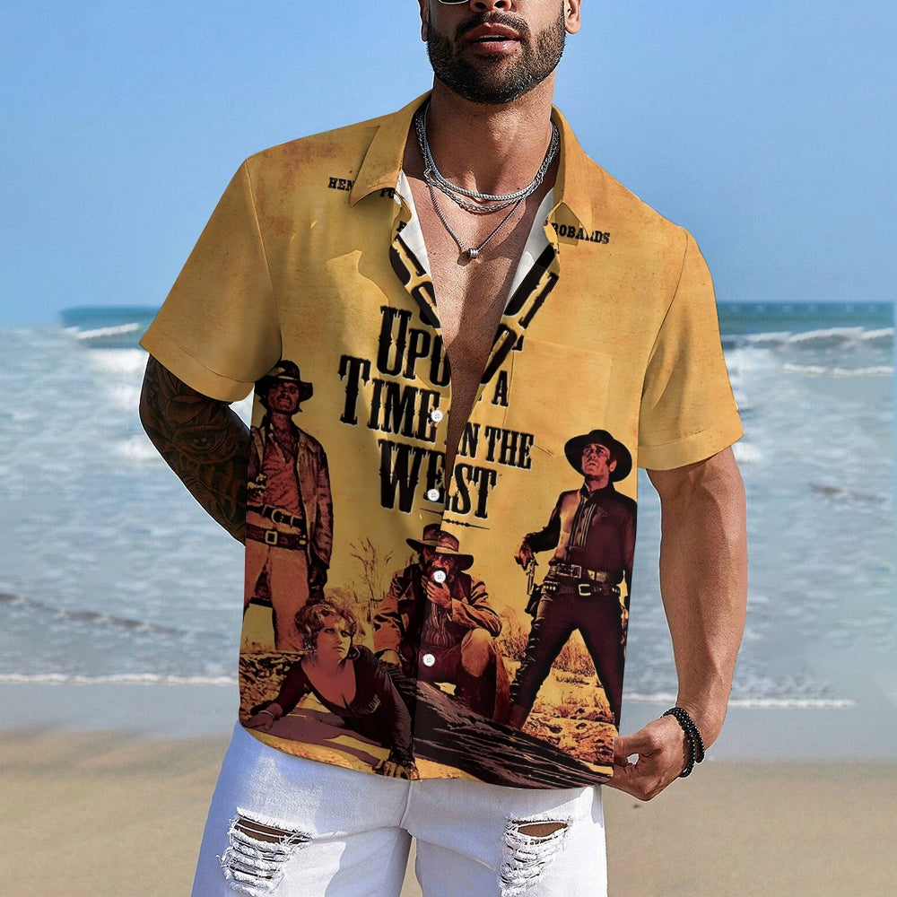 Men's Classic Nostalgic Cowboy Character Short Sleeve Printed Shirt 2412001286