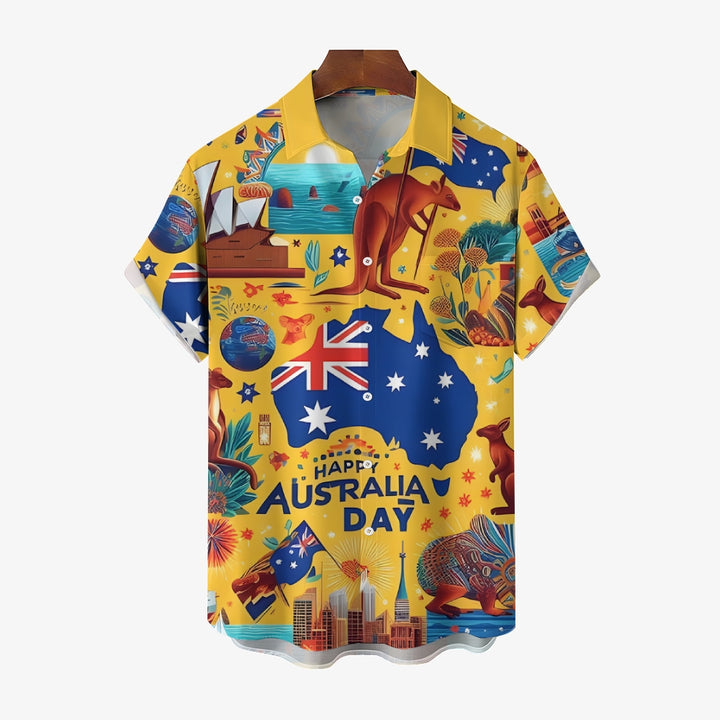 Australia Day Illustration Art Chest Pocket Hawaiian Shirt 2412001304