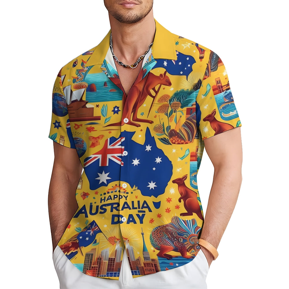 Australia Day Illustration Art Chest Pocket Hawaiian Shirt 2412001304