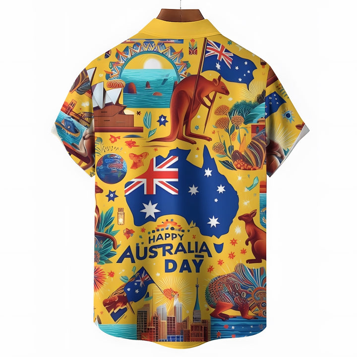 Australia Day Illustration Art Chest Pocket Hawaiian Shirt 2412001304