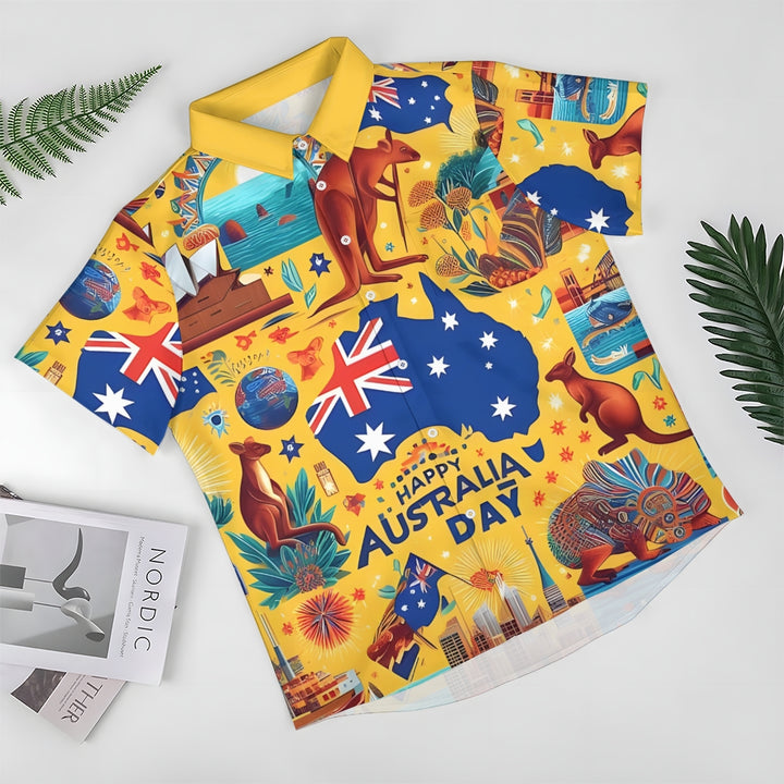 Australia Day Illustration Art Chest Pocket Hawaiian Shirt 2412001304