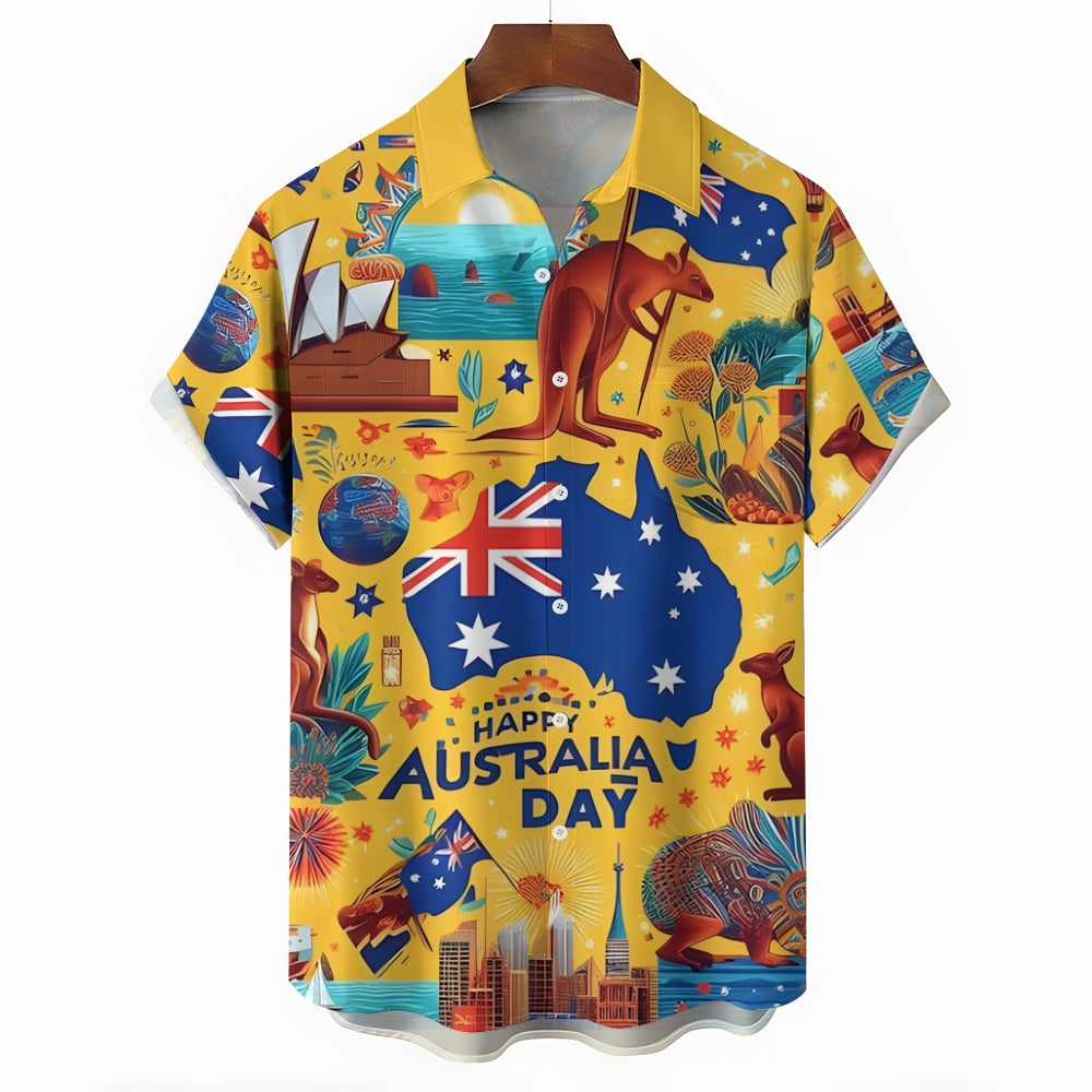 Australia Day Illustration Art Chest Pocket Hawaiian Shirt 2412001304