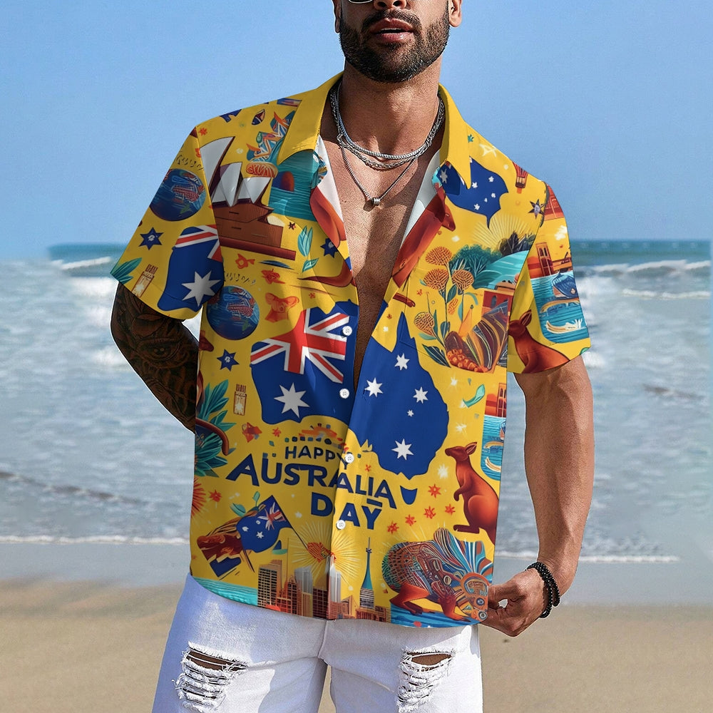 Australia Day Illustration Art Chest Pocket Hawaiian Shirt 2412001304