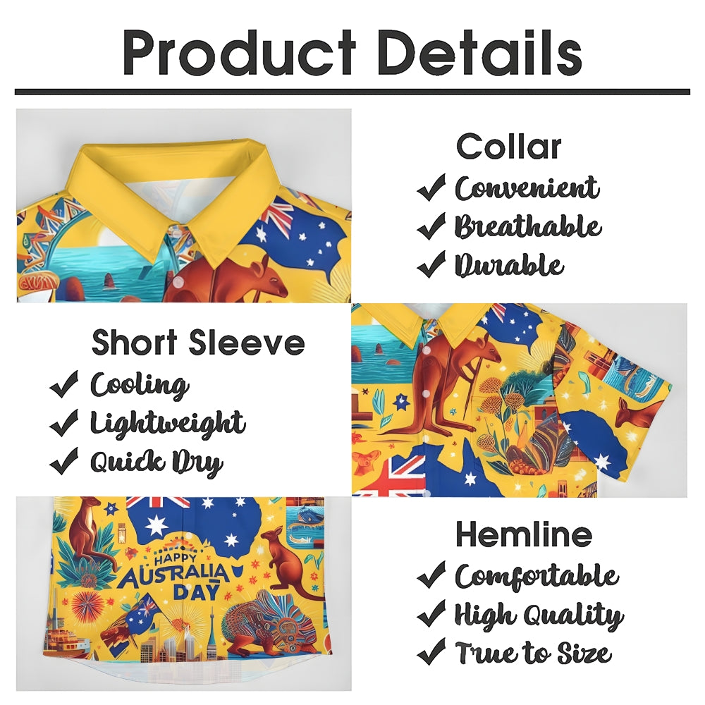 Australia Day Illustration Art Chest Pocket Hawaiian Shirt 2412001304