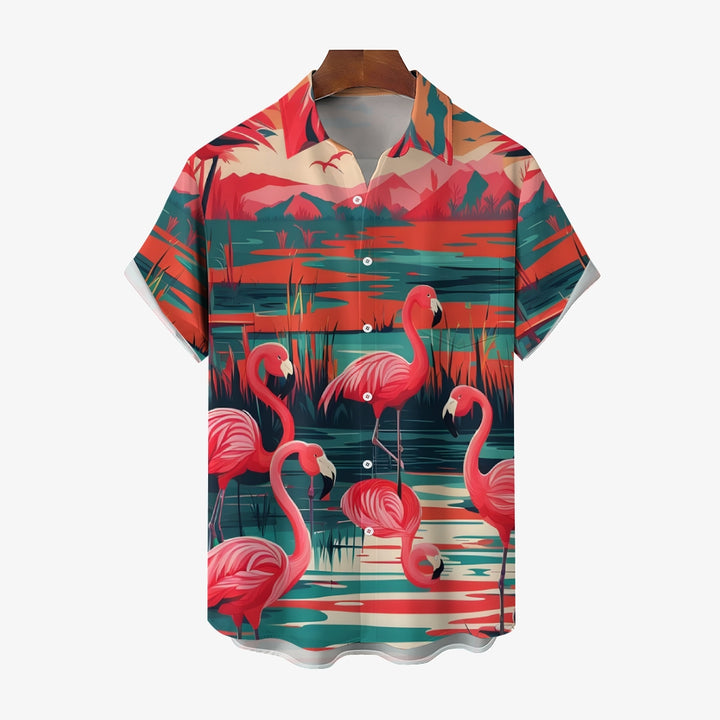 Men's Hawaiian Flamingo Casual Short Sleeve Shirt 2402000196