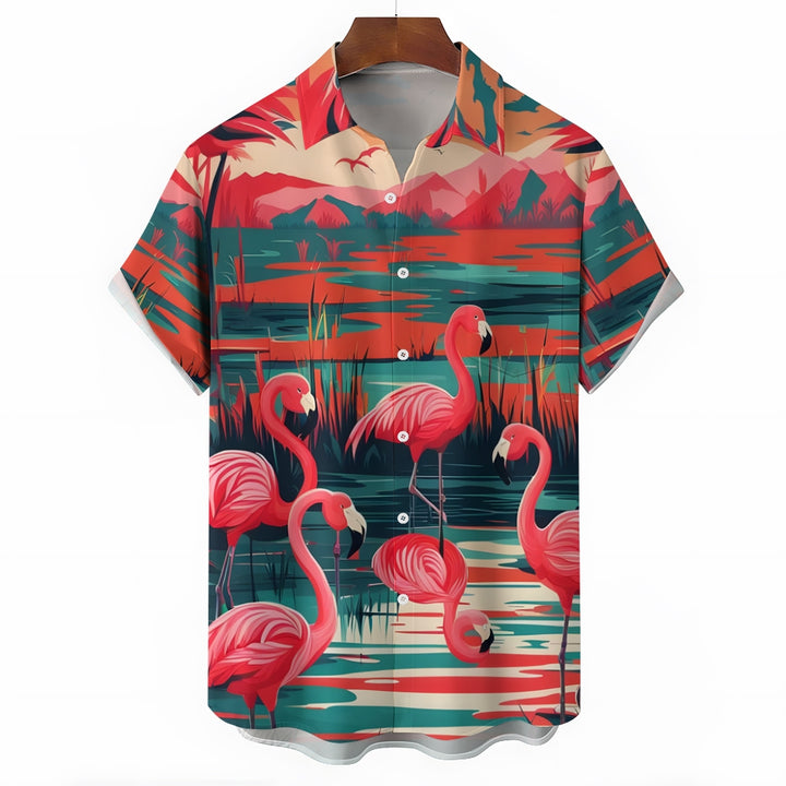 Men's Hawaiian Flamingo Casual Short Sleeve Shirt 2402000196