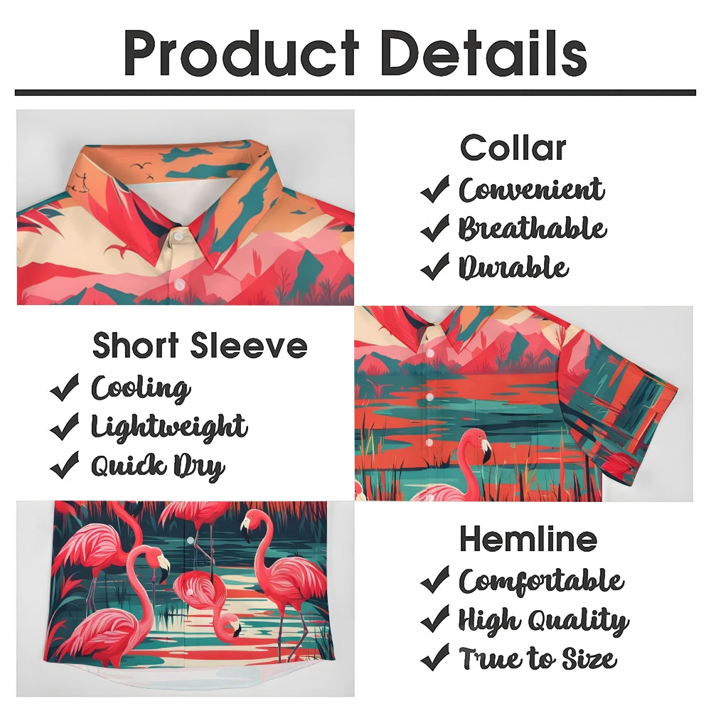 Men's Hawaiian Flamingo Casual Short Sleeve Shirt 2402000196