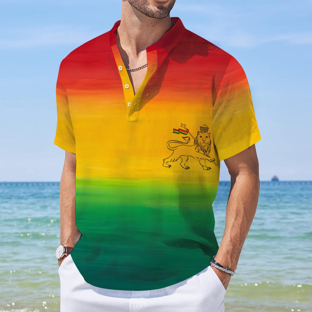 Men's Reggae Lion Art Print Linen Blend Casual Shirt 2412001439