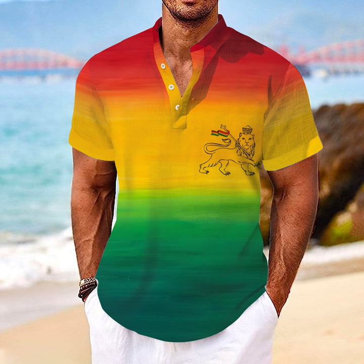 Men's Reggae Lion Art Print Linen Blend Casual Shirt 2412001439