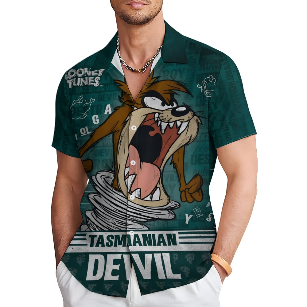 Men's Fun Cartoon Big Mouth Monster Short Sleeve Shirt 2412001536