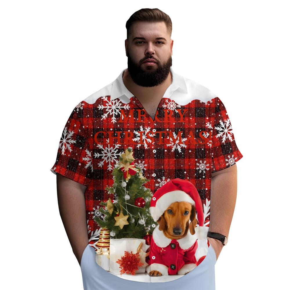 Dachshund Christmas Plaid Print Short Sleeve Shirt 2410003794