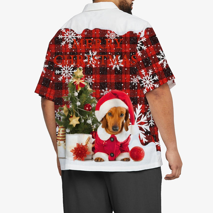 Dachshund Christmas Plaid Print Short Sleeve Shirt 2410003794