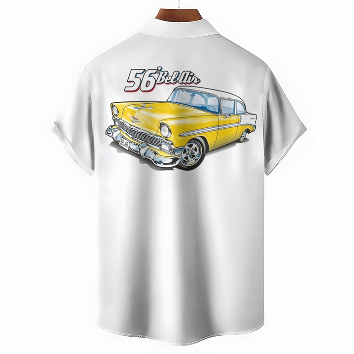 Men's Yellow Chevrolet 1956 Bel Air with Stripes White Short Sleeve Shirt 2412001774