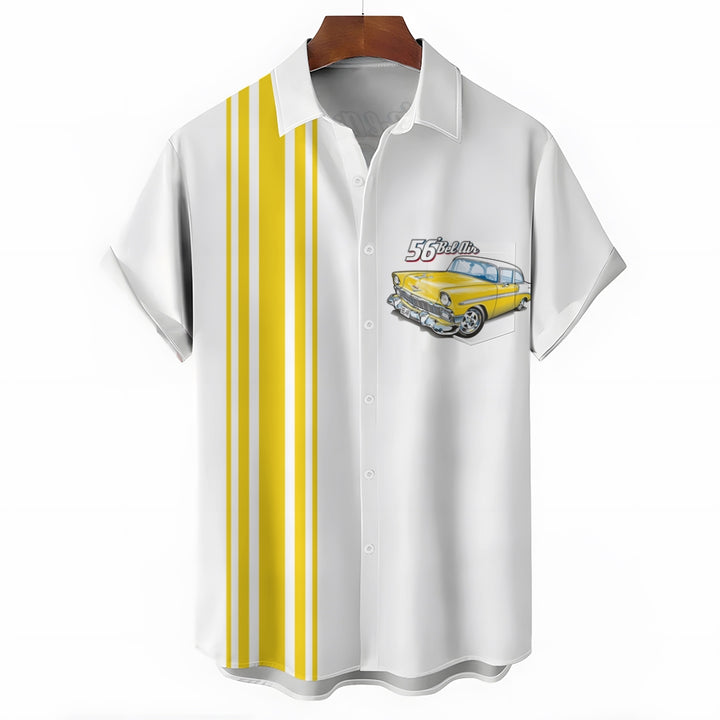 Men's Yellow Chevrolet 1956 Bel Air with Stripes White Short Sleeve Shirt 2412001774