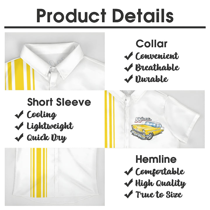 Men's Yellow Chevrolet 1956 Bel Air with Stripes White Short Sleeve Shirt 2412001774