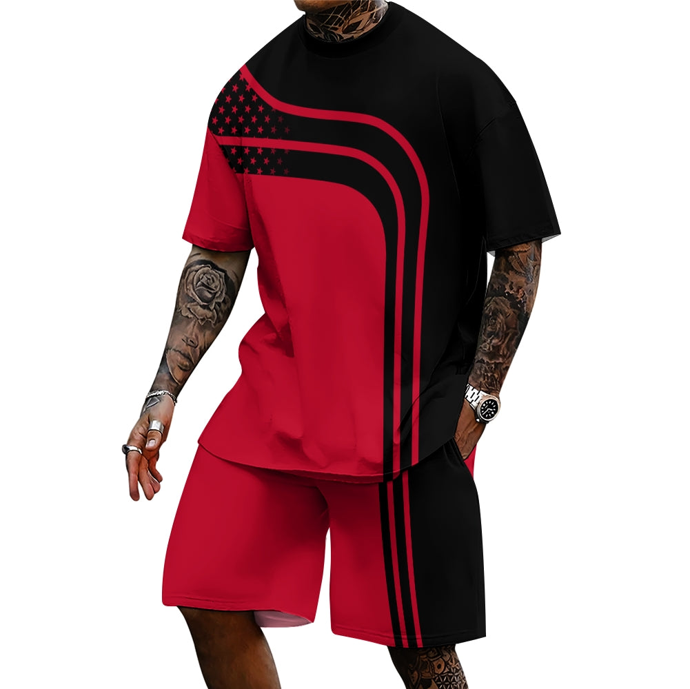 Men's Color Block Graphic Print T-shirt &Shorts 2-Piece Set 2412001873