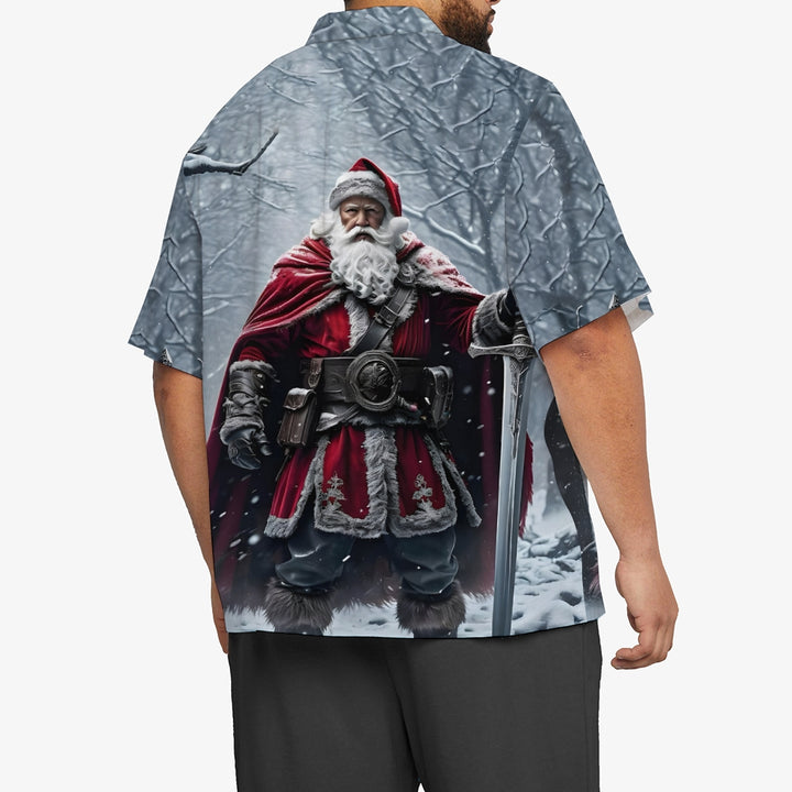 Christmas Santa Claus Chest Pocket Casual Shirt 2412000634