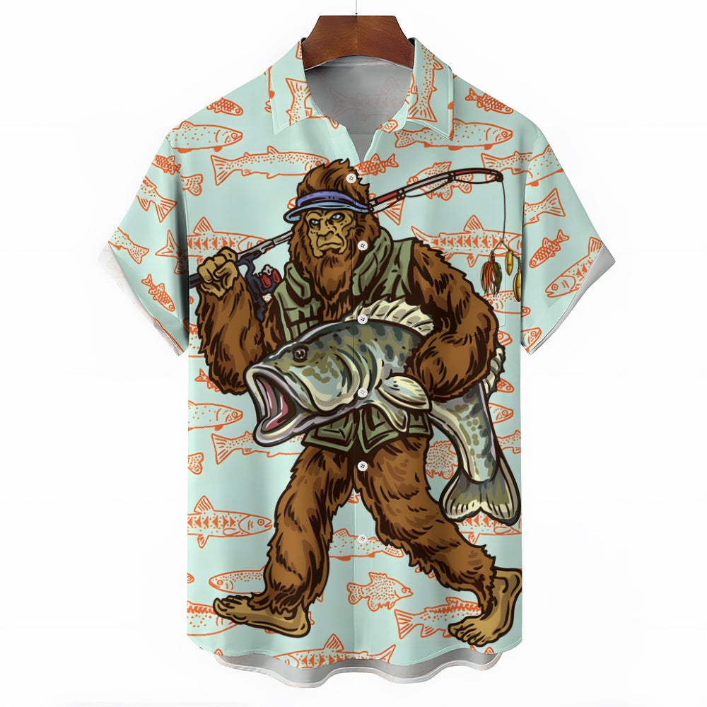 Fishing Bigfoot Breathable Linen Short Sleeve Shirt 2412002646