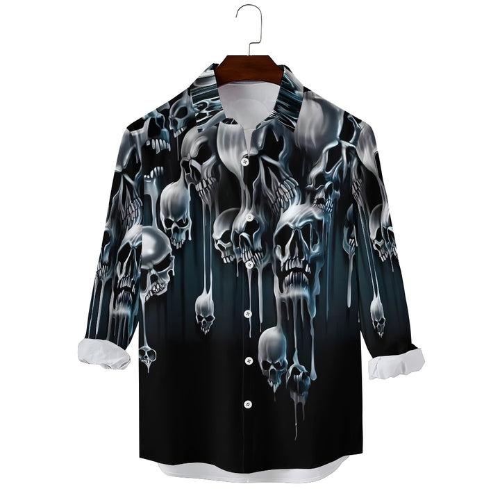 Men Fashion Casual Skull printed Long Sleeve Lapel Shirt 2412002652