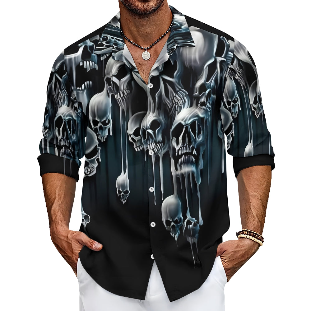 Men Fashion Casual Skull printed Long Sleeve Lapel Shirt 2412002652