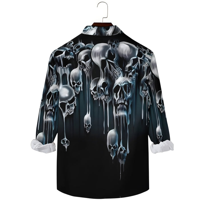 Men Fashion Casual Skull printed Long Sleeve Lapel Shirt 2412002652