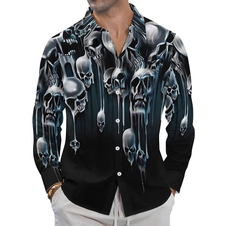 Men Fashion Casual Skull printed Long Sleeve Lapel Shirt 2412002652