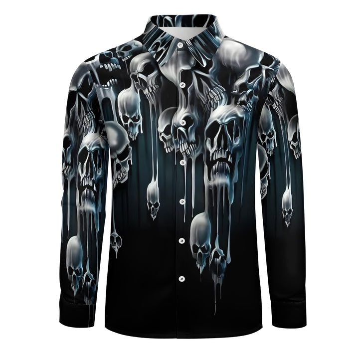 Men Fashion Casual Skull printed Long Sleeve Lapel Shirt 2412002652