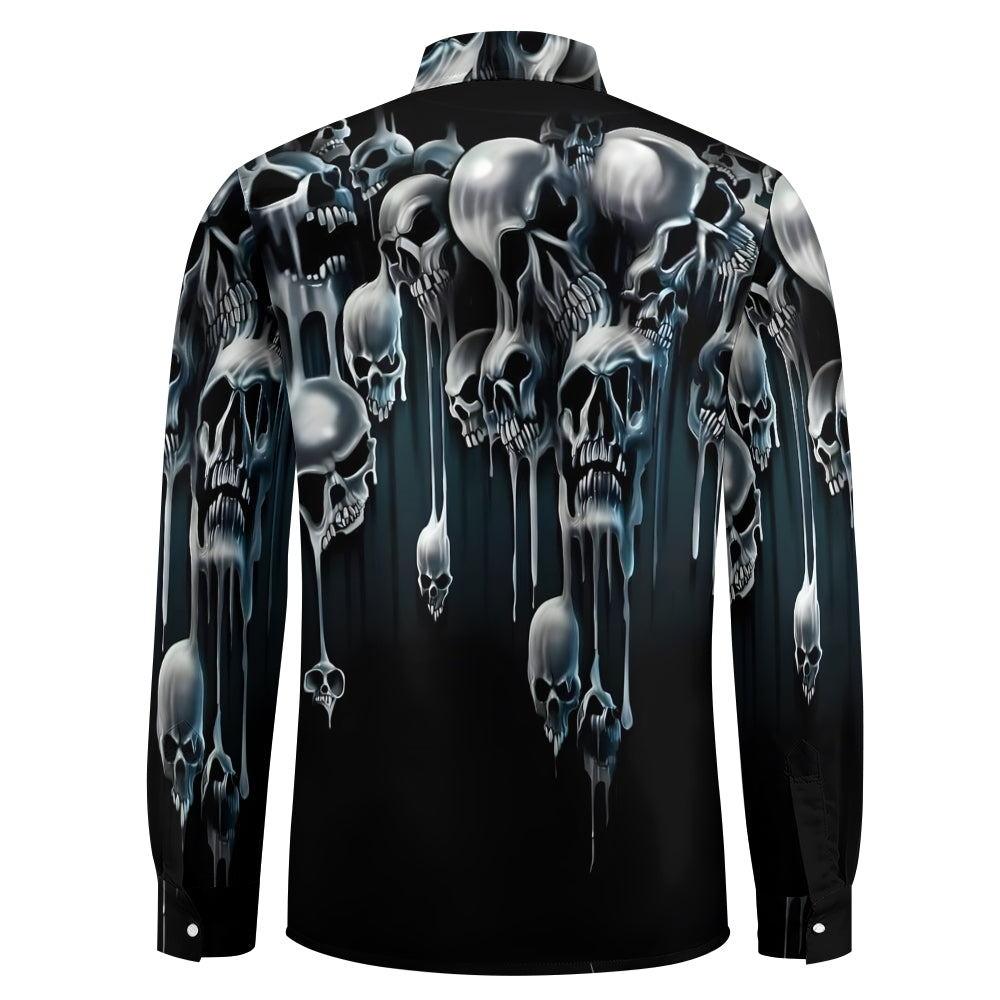 Men Fashion Casual Skull printed Long Sleeve Lapel Shirt 2412002652