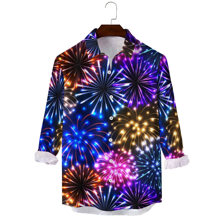 Men's Christmas Fireworks Gradient 3D Digital Print Long Sleeve Shirt 2412002732