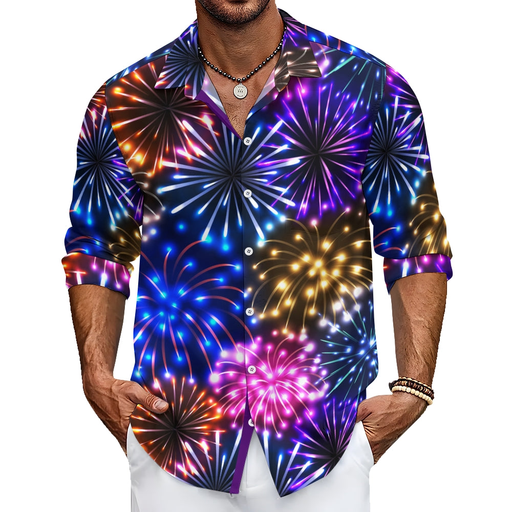 Men's Christmas Fireworks Gradient 3D Digital Print Long Sleeve Shirt 2412002732