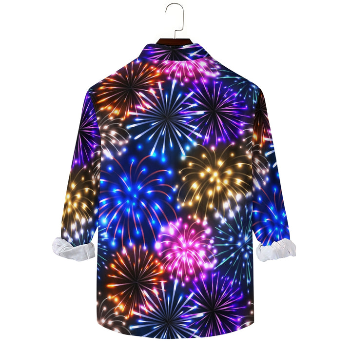 Men's Christmas Fireworks Gradient 3D Digital Print Long Sleeve Shirt 2412002732