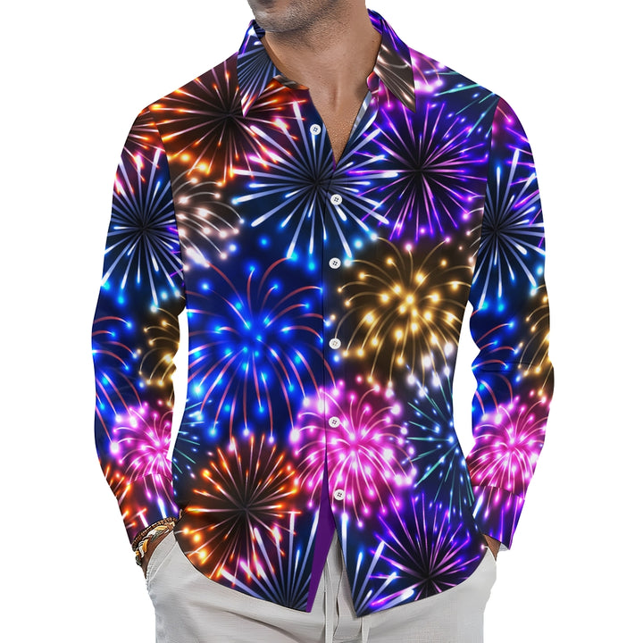 Men's Christmas Fireworks Gradient 3D Digital Print Long Sleeve Shirt 2412002732