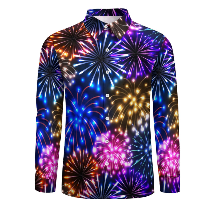 Men's Christmas Fireworks Gradient 3D Digital Print Long Sleeve Shirt 2412002732