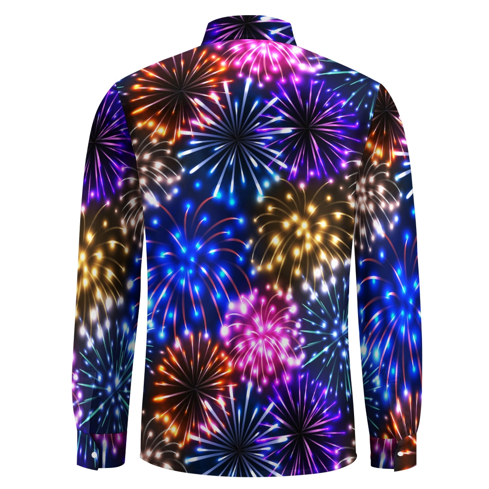 Men's Christmas Fireworks Gradient 3D Digital Print Long Sleeve Shirt 2412002732