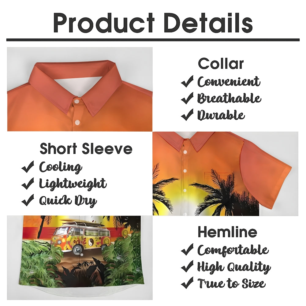 Sunset Coconut Tree And Bus Graphic Digital Print Shirt 2412003082