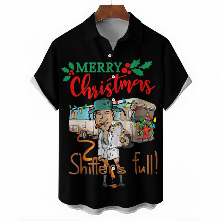 Classic Merry Christmas Festive Bus And Character Printing Shirt 2412003089