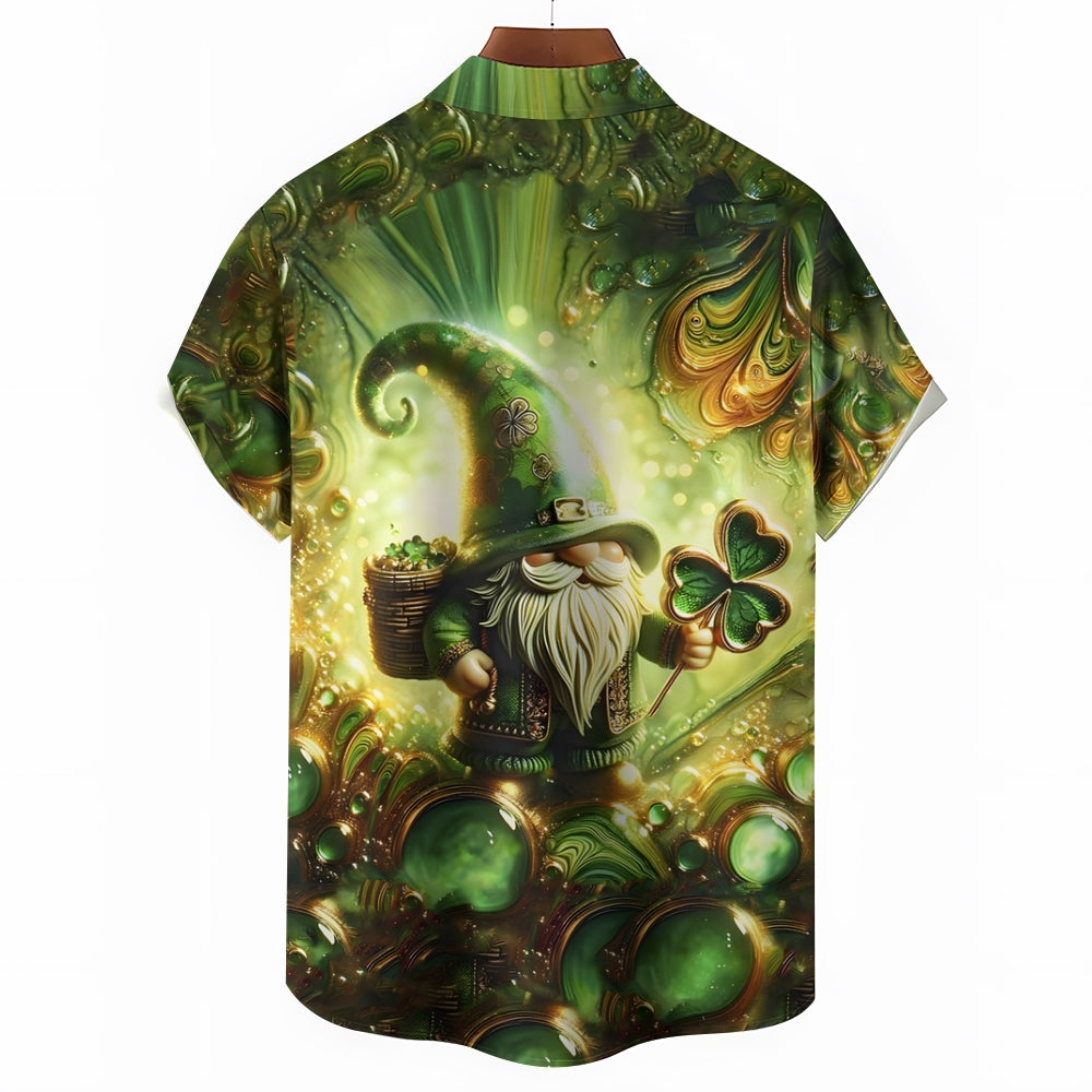 St. Patrick's Day Irish Shamrock Elf Green Lucky Print Short Sleeve Shirt 2412003418