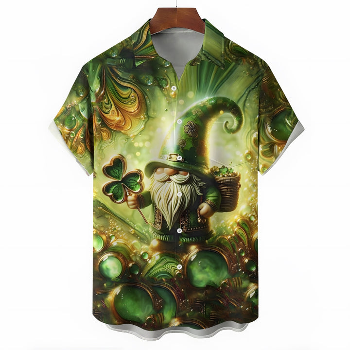 St. Patrick's Day Irish Shamrock Elf Green Lucky Print Short Sleeve Shirt 2412003418