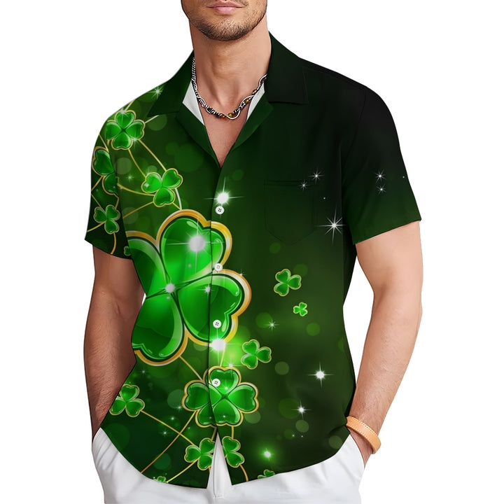 St. Patrick's Day Four Leaf Clover Casual Short Sleeve Shirt 2412003431