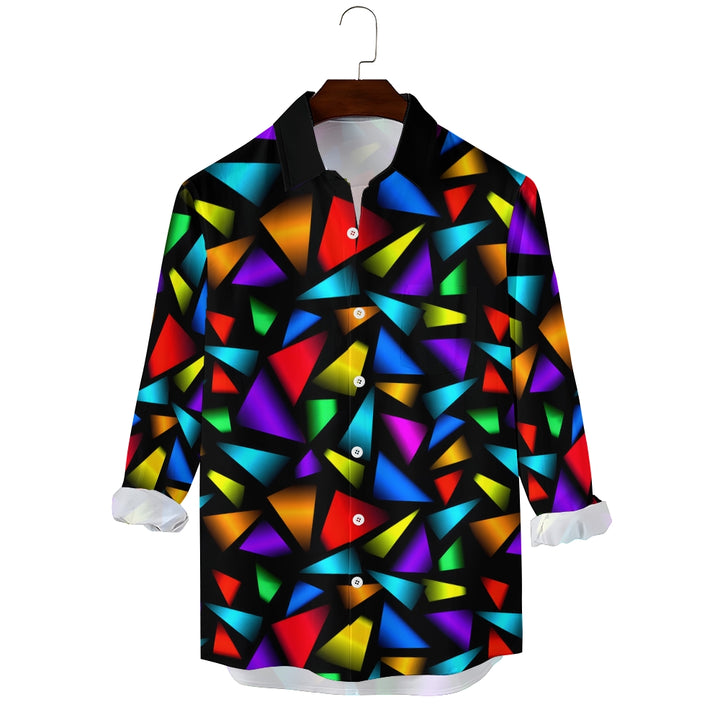 Men's Retro Geometric Color Block Print Long Sleeve Shirt 2412005102