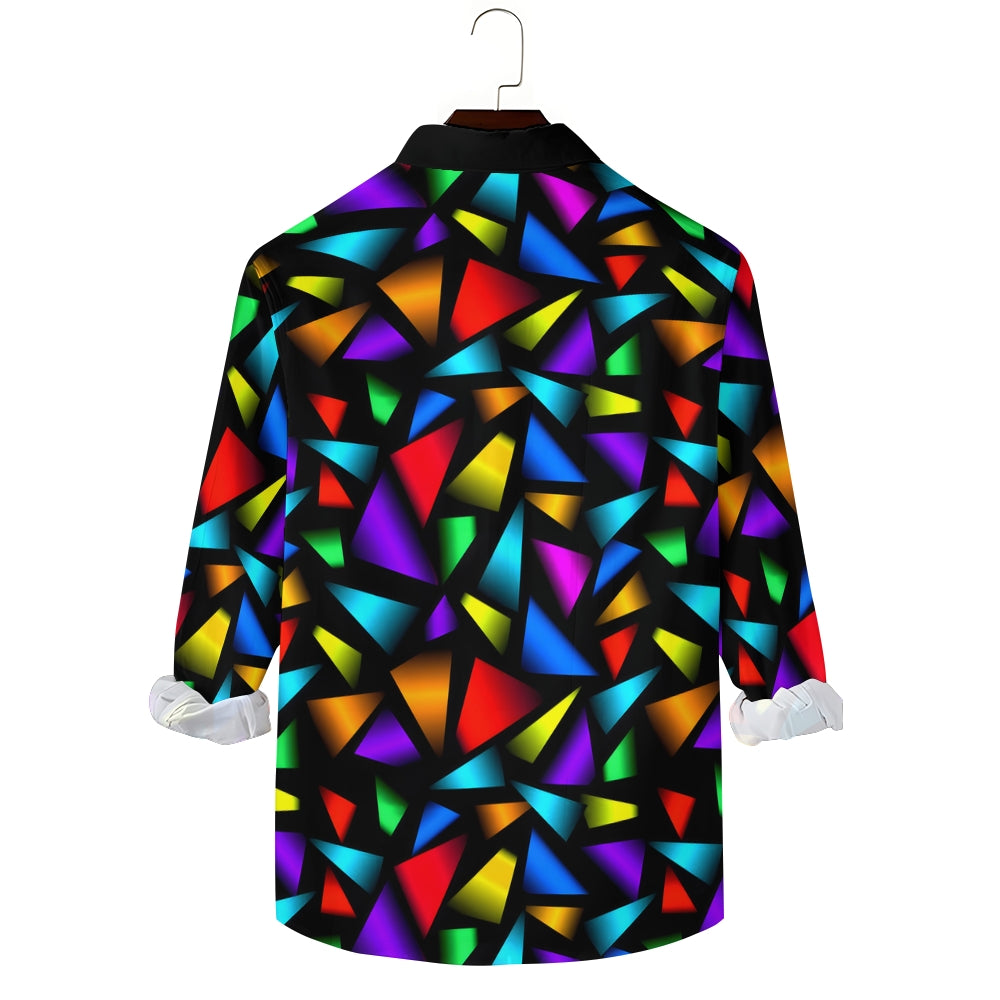 Men's Retro Geometric Color Block Print Long Sleeve Shirt 2412005102