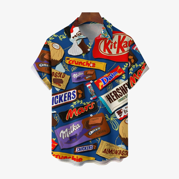 Cartoon Various Chocolate Wrappers PrintingShort Sleeve Shirt 2412005135