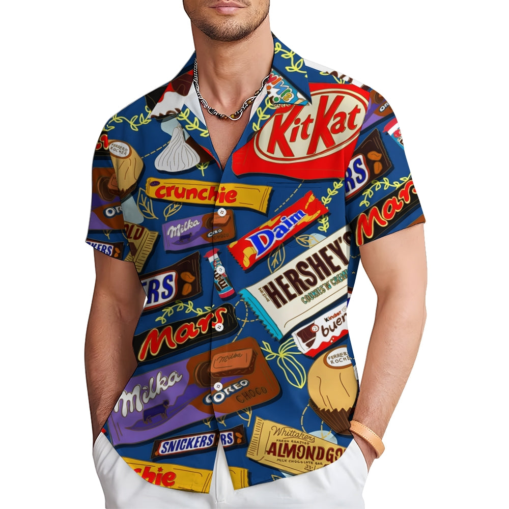 Cartoon Various Chocolate Wrappers PrintingShort Sleeve Shirt 2412005135