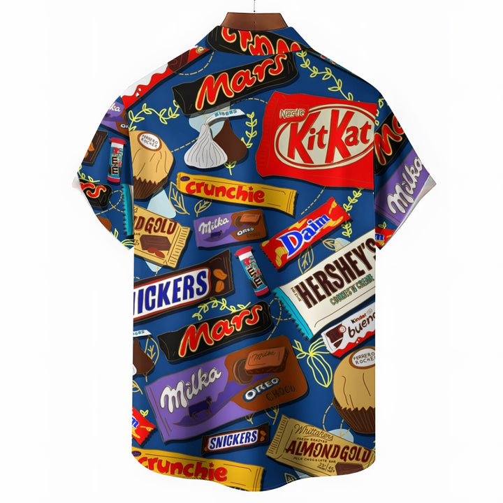 Cartoon Various Chocolate Wrappers PrintingShort Sleeve Shirt 2412005135