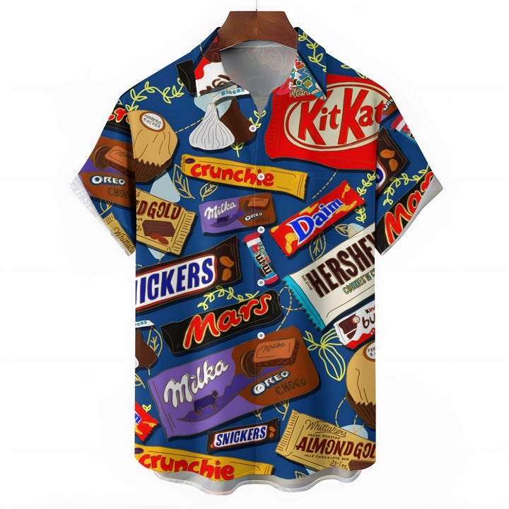 Cartoon Various Chocolate Wrappers PrintingShort Sleeve Shirt 2412005135