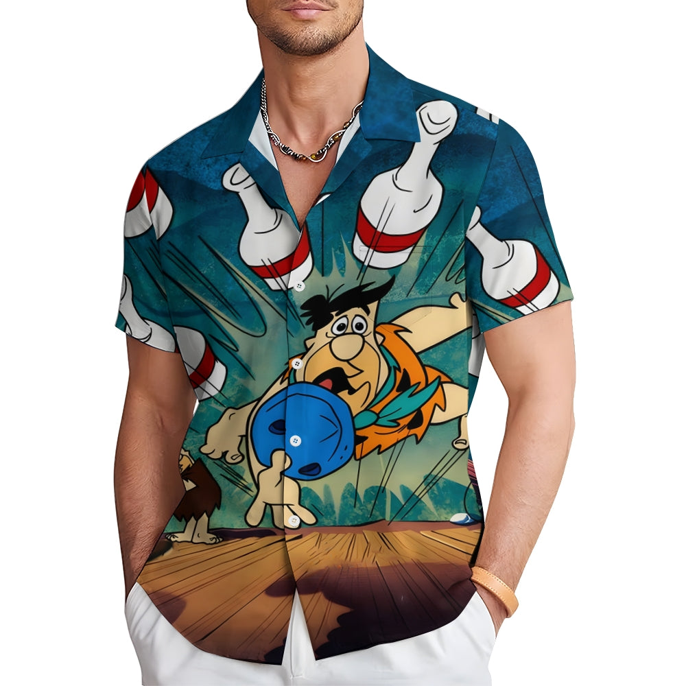 Men's Letter Graphic Prints Bowling Ball Turndown Shirt 2406003309