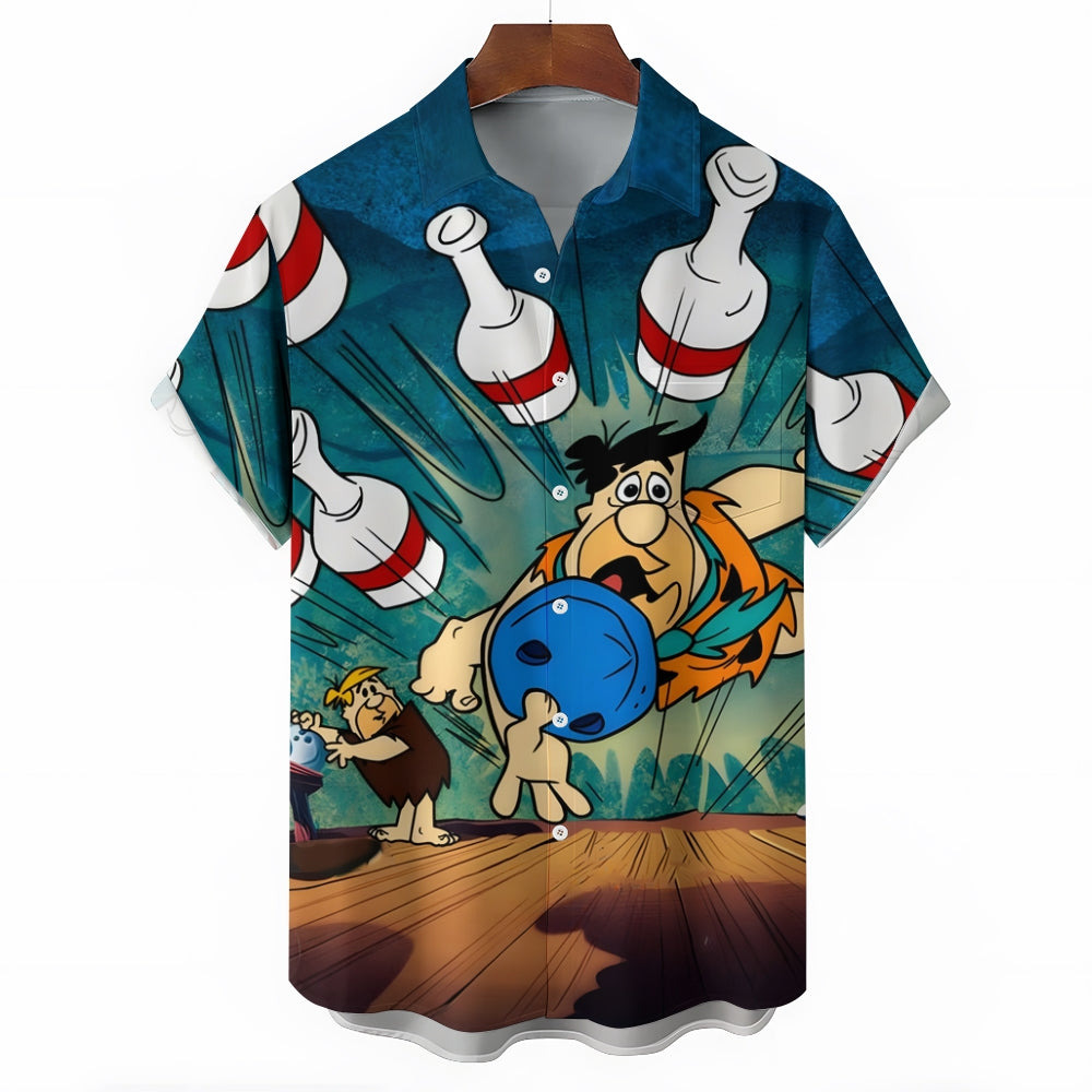 Men's Letter Graphic Prints Bowling Ball Turndown Shirt 2406003309