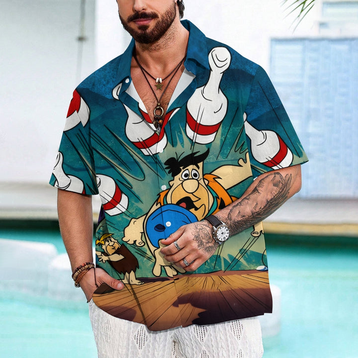 Men's Letter Graphic Prints Bowling Ball Turndown Shirt 2406003309